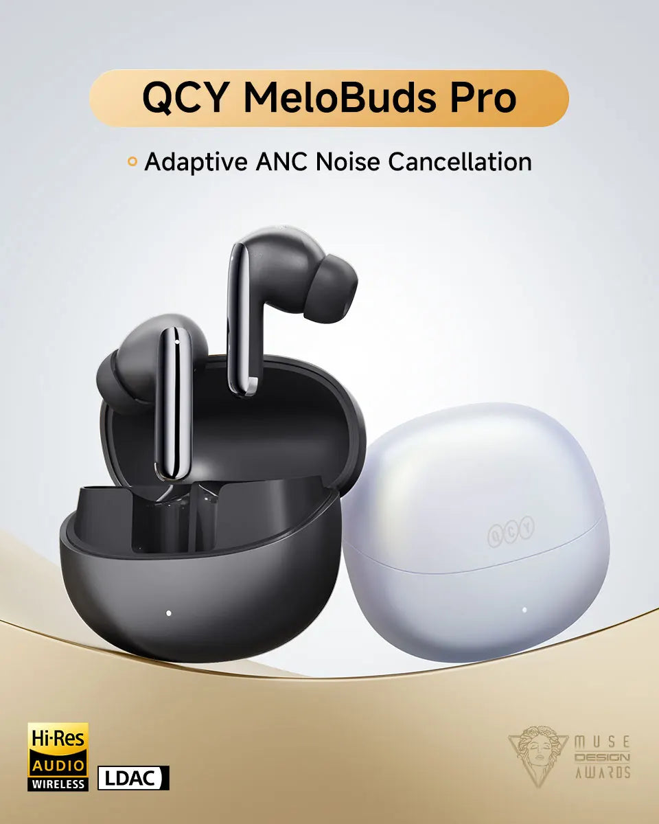 QCY MeloBuds Pro ANC Bluetooth 5.3 Earphones Wireless 46dB Hybrid ANC Hi-Res LDAC Earbuds 6 Mic Headphones 34H In-Ear Detection