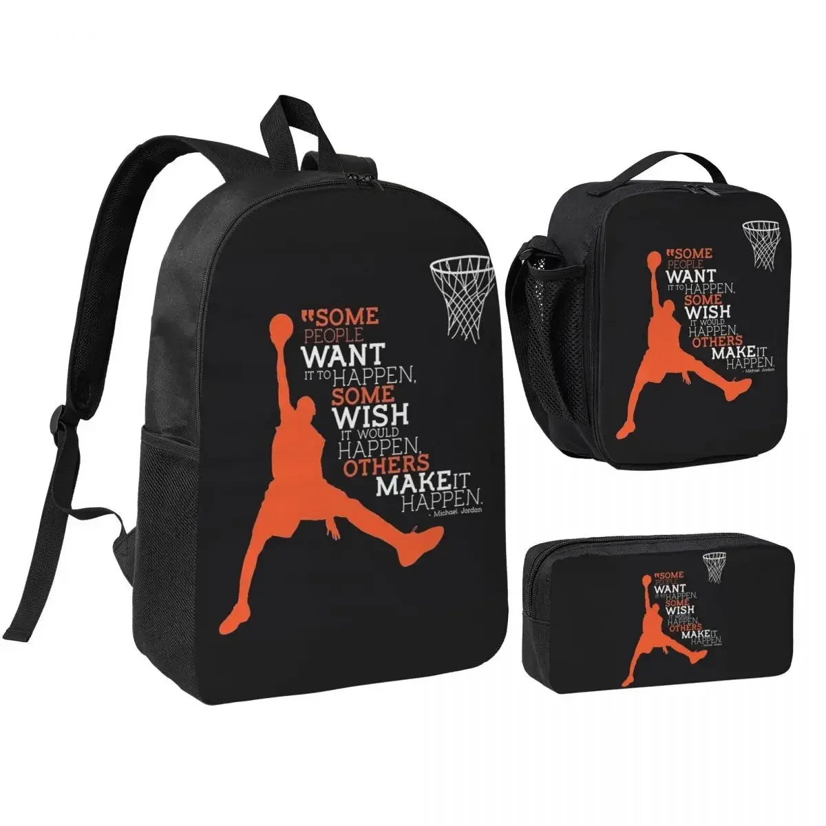 Basketball Dream Art Backpack Boys Girls BookBag School Bag Shoulder Bags 3ps Insulated Lunch Bag Pencil Case