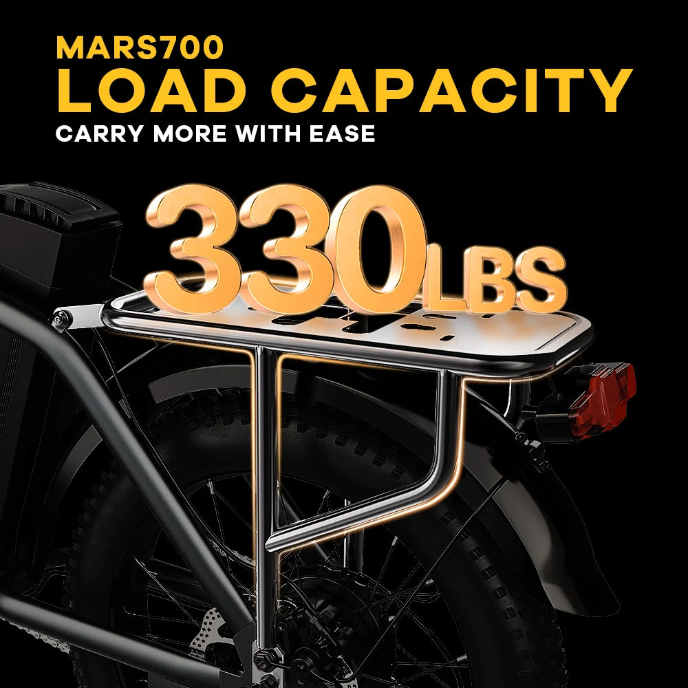 Cybervelo 1000W Electric Bike for Adults 48V 20.8Ah Large Removable Battery Foldable 20 Inch Fat Tire Urban Commuting Mars700