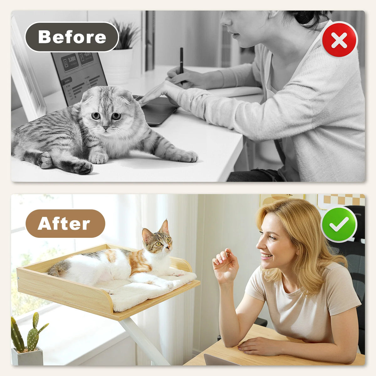 PAWZ Road Adjustable Cat Desk Bed With Plush Hammock