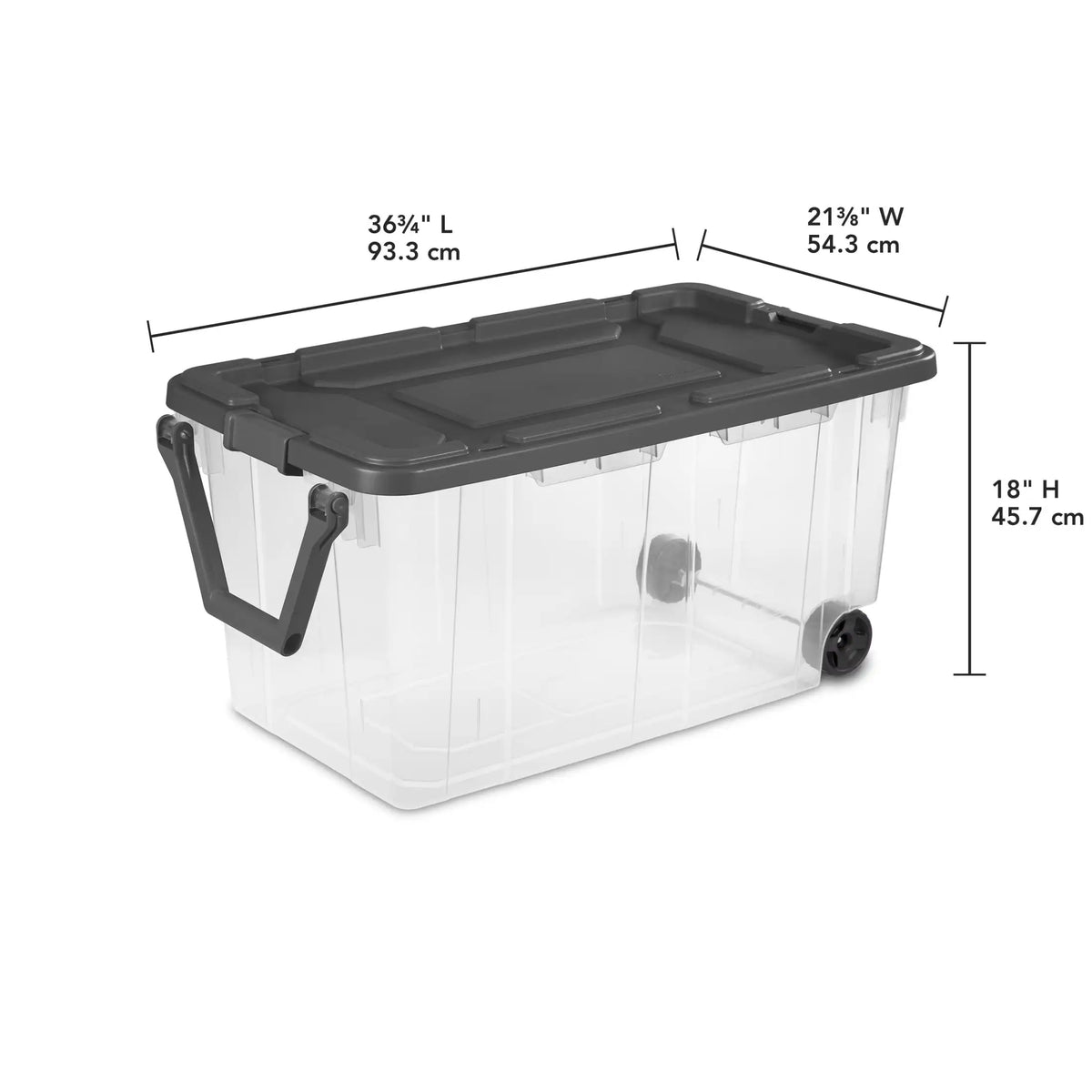 Sterilite Extra Large Storage Bin, 40 Gallon Wheeled Plastic Storage Container with Handle, Black, Pack of 2, Industrial