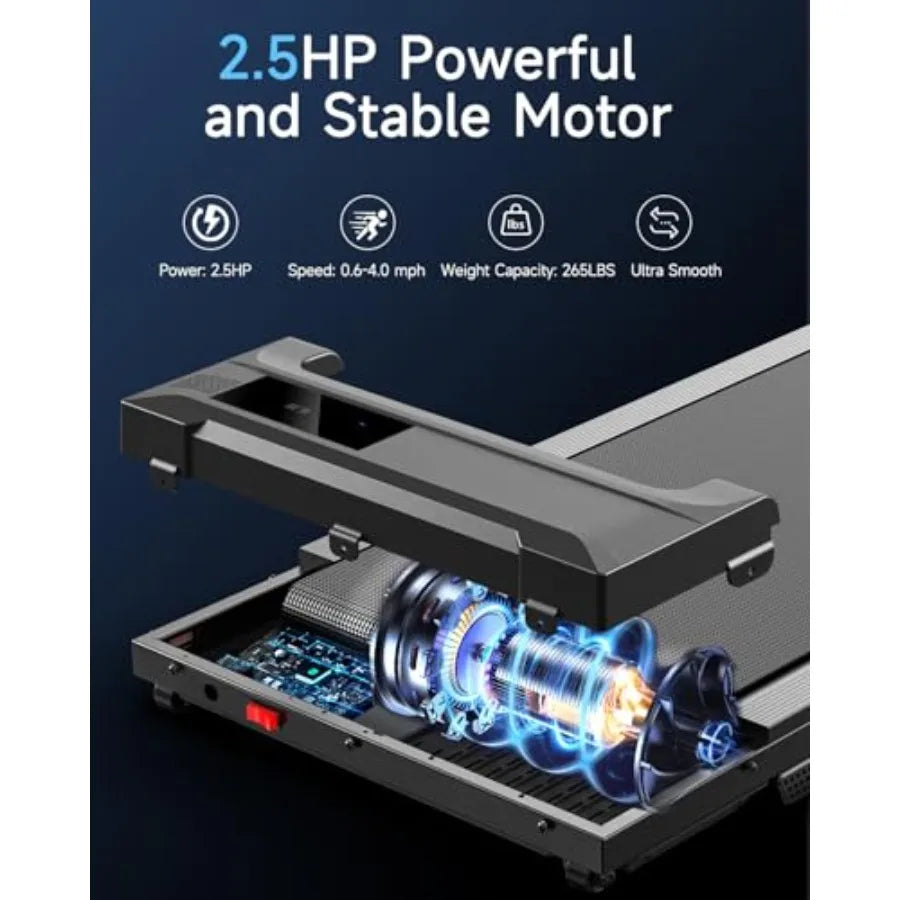 Walking Pad Treadmill for Home Office Use Portable Mini Compact Under Desk Treadmill in Black Lightweight Slim Design with Adju