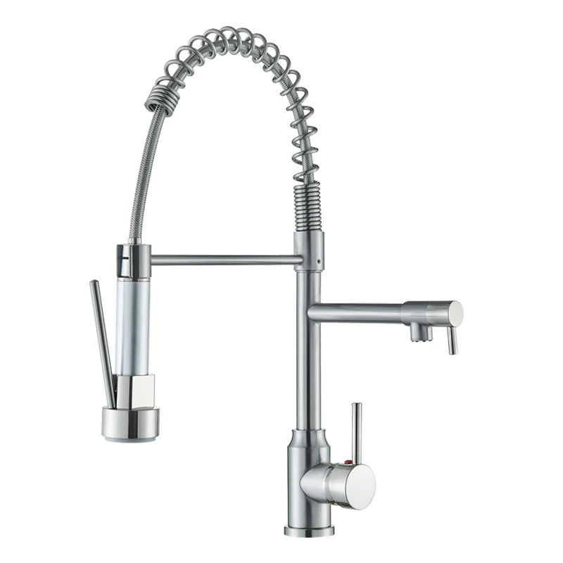 Rozin Black Kitchen Faucet Spring 360° Pull Down Sprayer Hot Cold Water Mixer Tap Deck Mounted Dual Spout Nozzle Faucets Crane