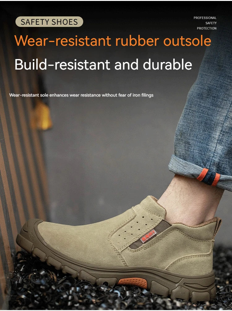 Mens Work Boots Composite Toe Safety Footwear Metatarsal Guard Puncture-Proof Construction Work Shoes Anti-Slip Rubber Outsole