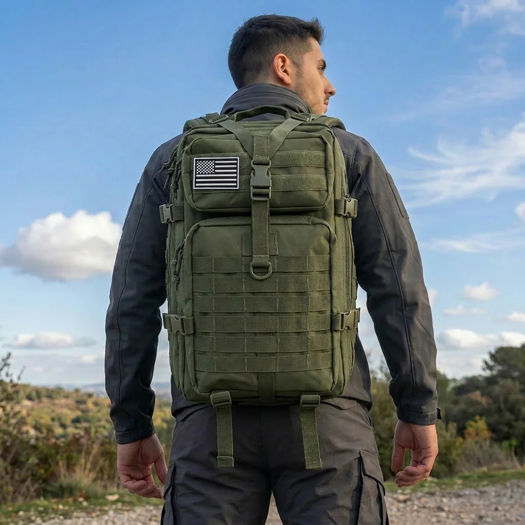 Men 45L Tactical Backpack Molle Bug Out Bag Survival Emergency Water Resistant Outdoor Hiking Camping Travel Rucksack Large Capacity EDC Everyday Carry Commuter Work School Laptop Daypack Trekking Cycling Durable Wear Resista