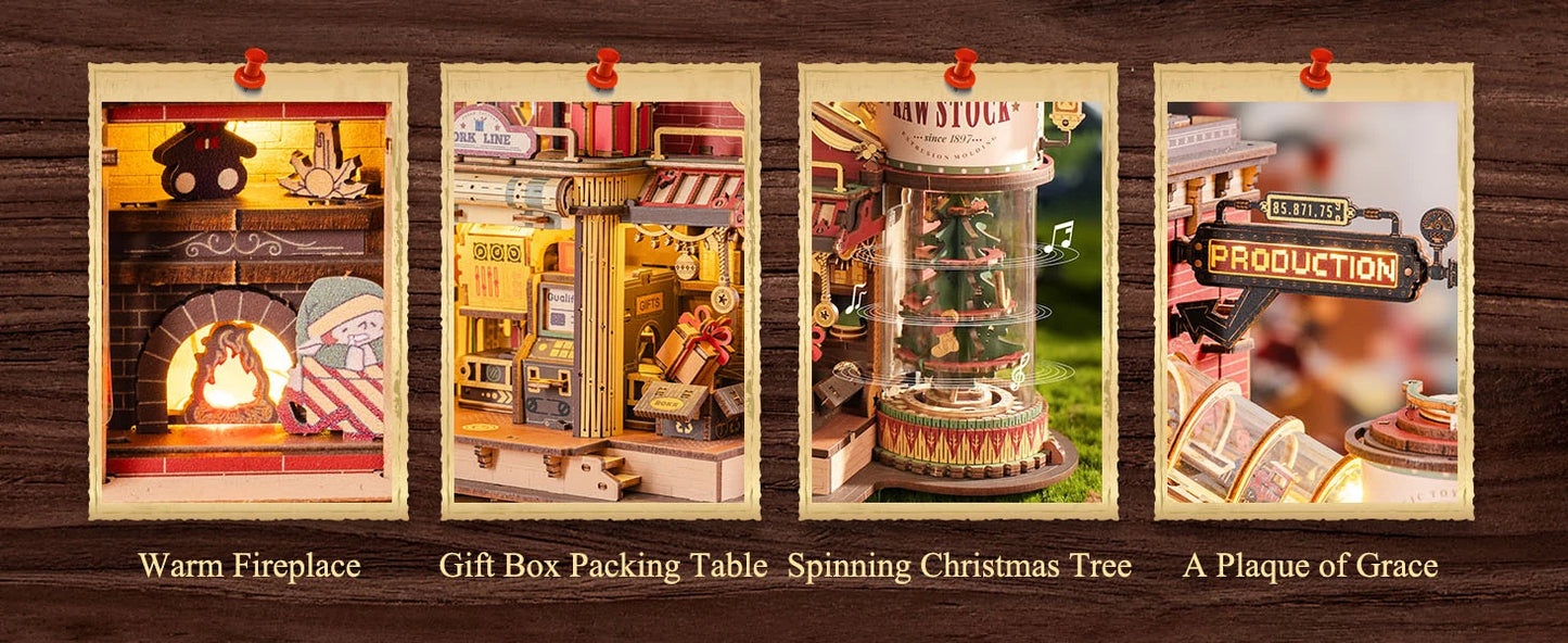 ROKR Dream Gift Factory Wooden 3D Puzzle DIY Mini Dollhouse Model Building Kit with Music & LED Lights 449 Pieces Assembly Toys for Adults Teens