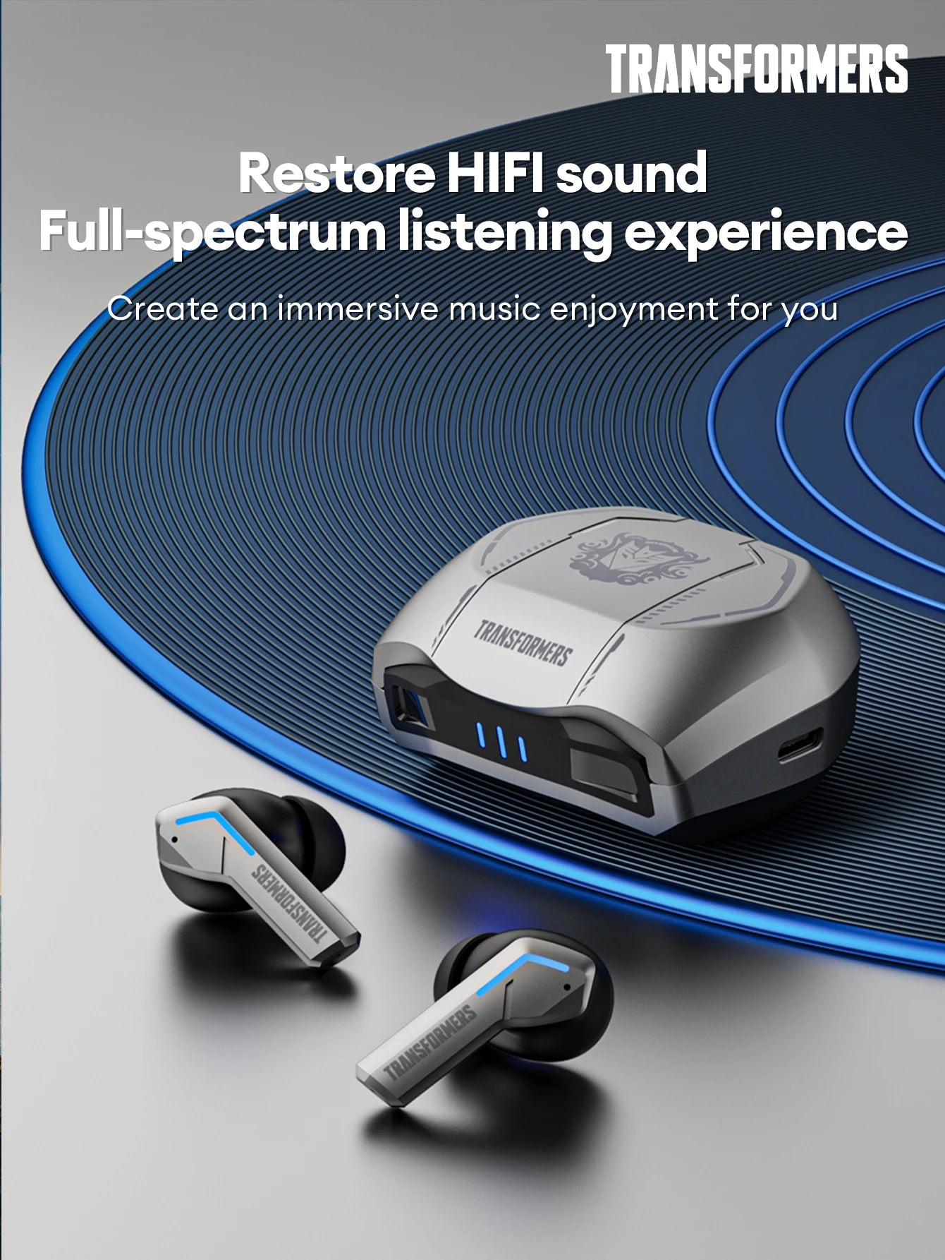 Ship From US Transformers TF-T06 Bluetooth Earphones Gaming Headset Low Latency with Mic Headphones HD Call Wireless Earbuds