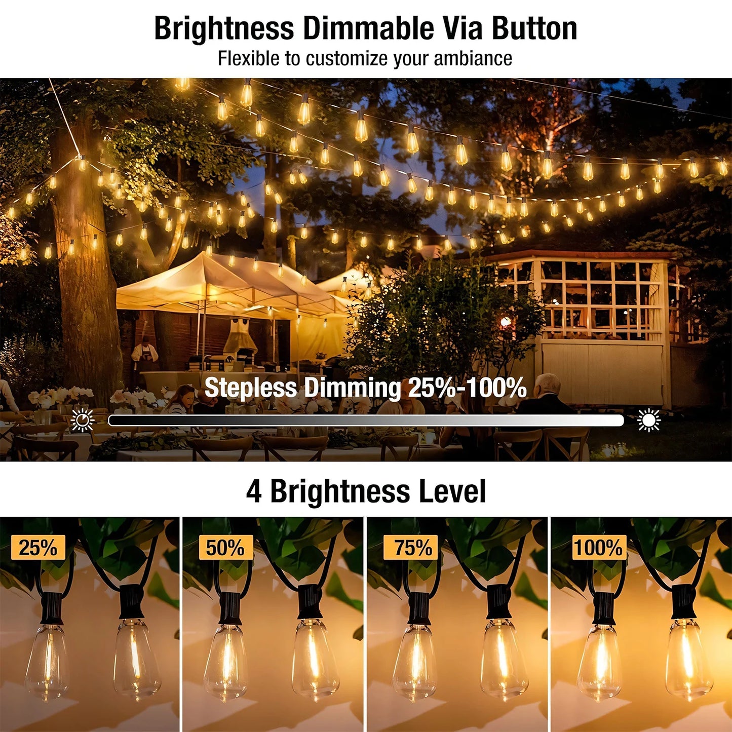 ST38 Solar String Lights 100FT Outdoor, 24 E12 LED Bulbs 2700K Warm White, Waterproof Shatterproof Black Wire Patio Lights