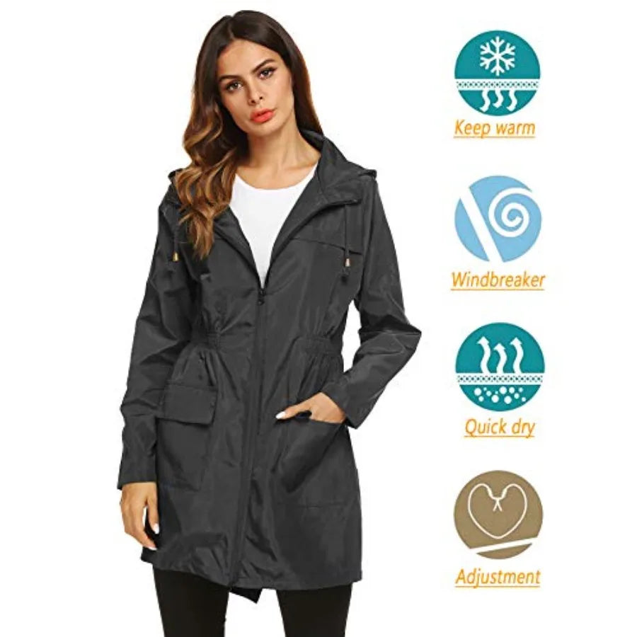 Lomon Women Waterproof Lightweight Rain Jacket Active Outdoor Hooded Raincoat