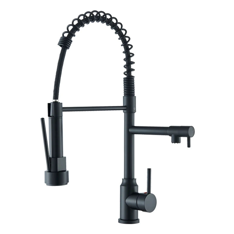 Rozin Black Kitchen Faucet Spring 360° Pull Down Sprayer Hot Cold Water Mixer Tap Deck Mounted Dual Spout Nozzle Faucets Crane