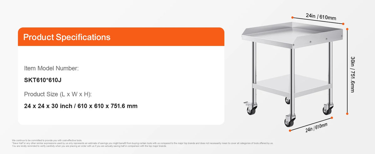 SucceBuy Stainless Steel Work Table Commercial Food Prep Worktable with 4 Wheels Heavy Duty Prep Worktable for Restaurant Home