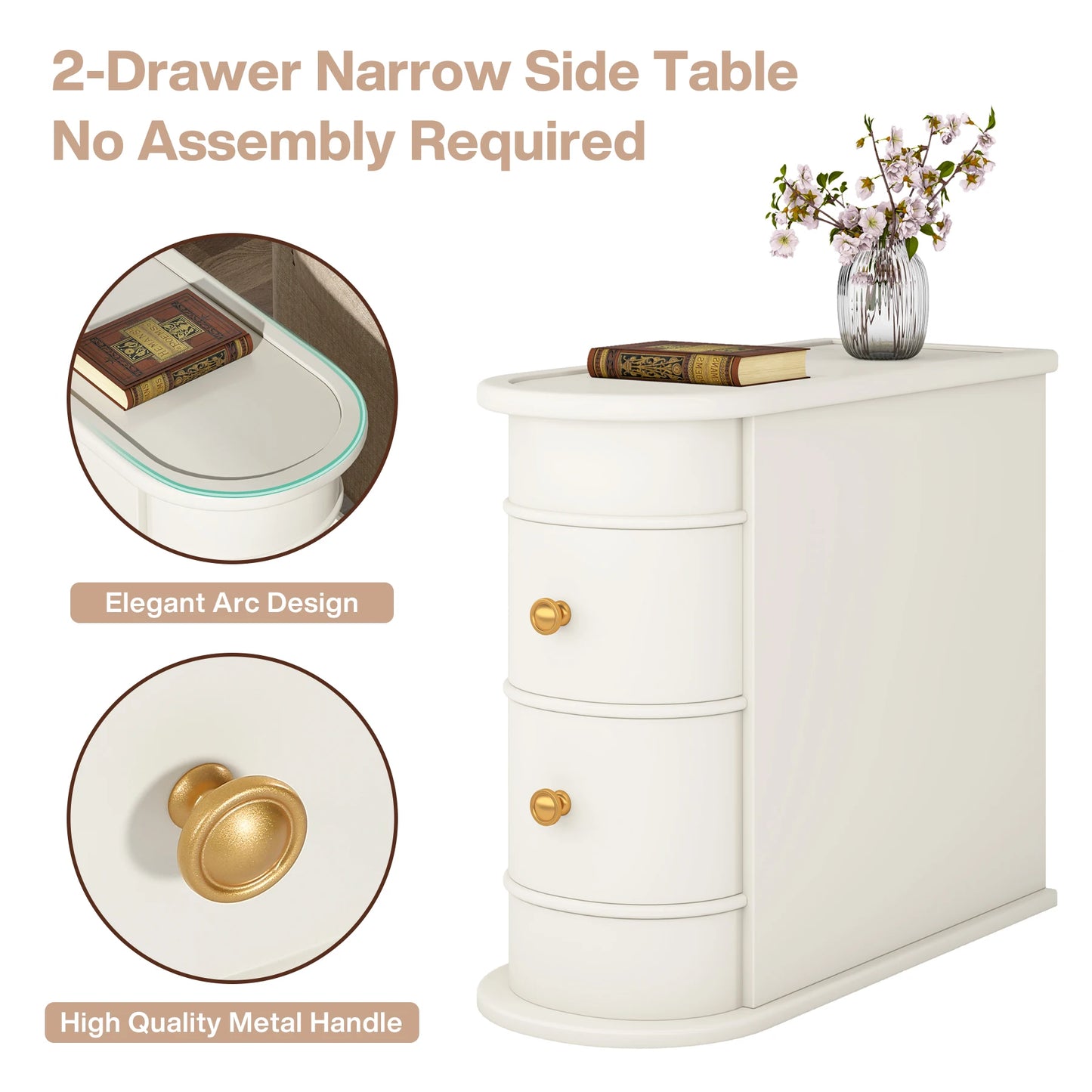 Tribesigns End Table Round Solid Wood Sofa Bedside Narrow Bedroom Side Table Nightstand with Drawer