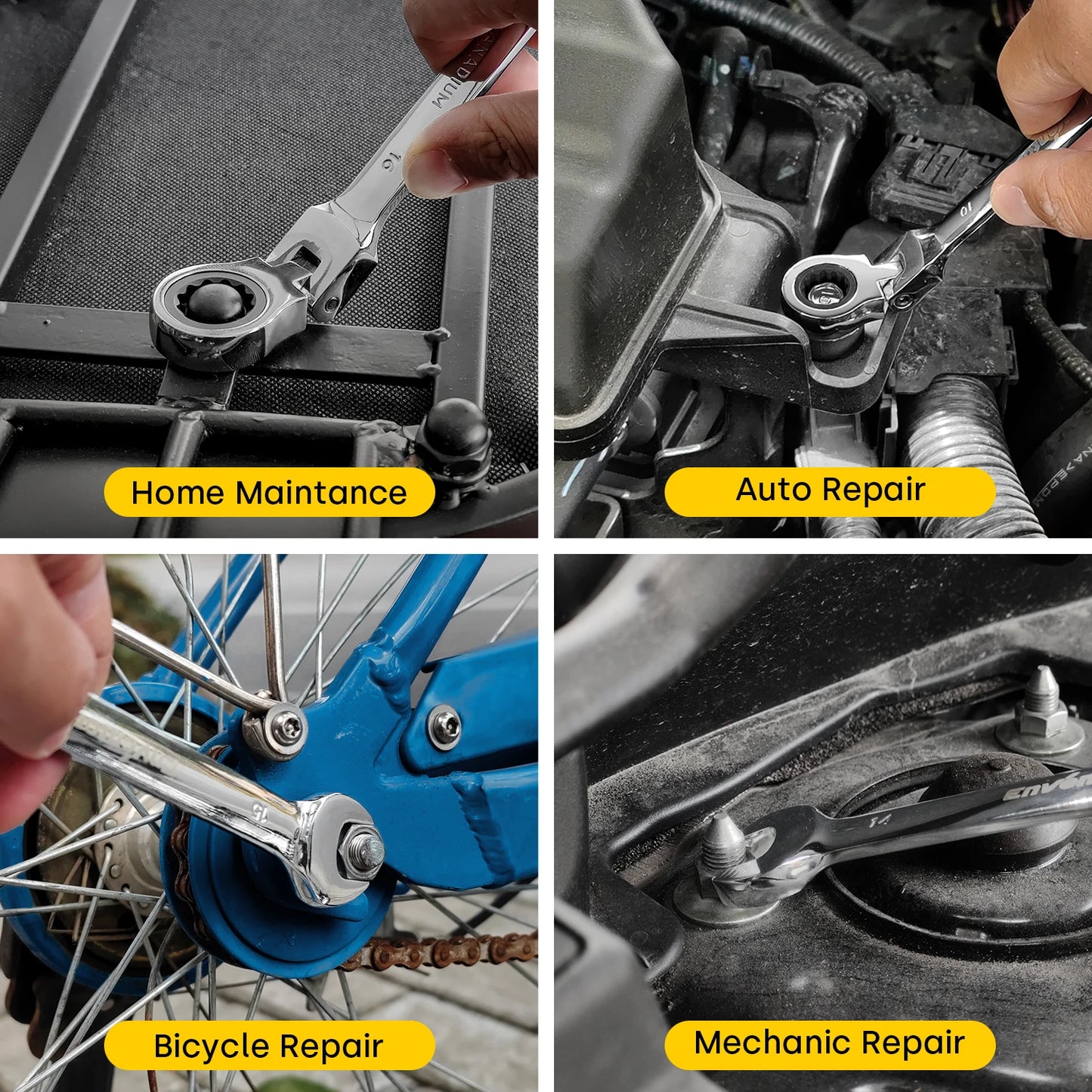 Enventor 14 Pieces Ratcheting Wrench Set 180° Flex Head Metric 6-19mm Combination Ratchet Wrenches Set Rolling Pouch For Garage