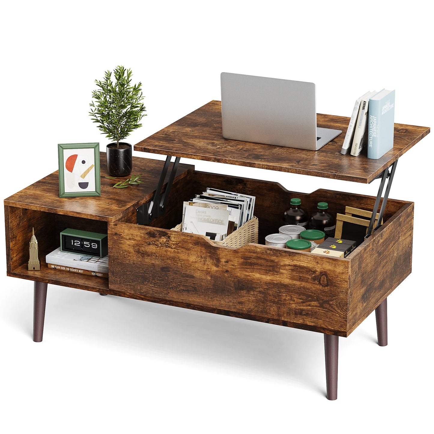 MCQ 39.37"x19.7" Wood Living Room Lift Top Coffee Tables Adjustable Storage Shelf Easy Lift Or Lower For Tea Dining Tables