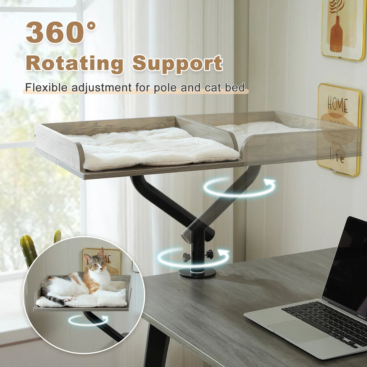 PAWZ Road Adjustable Cat Desk Bed With Plush Hammock