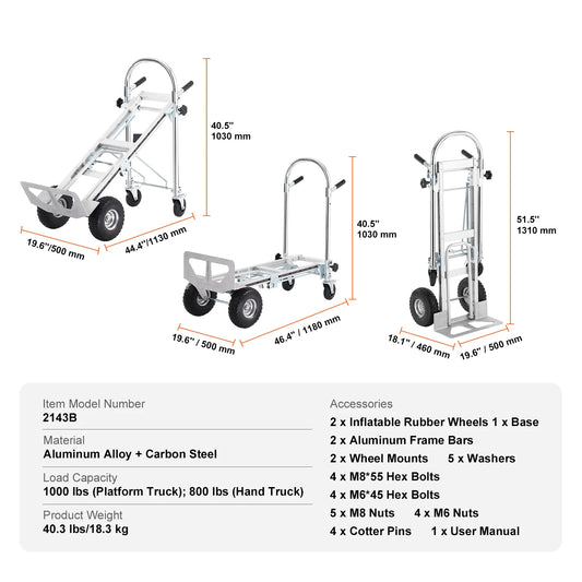SucceBuy Aluminum Folding Hand Truck Heavy Duty Industrial Collapsible Dolly Cart for Moving in Warehouse Supermarket