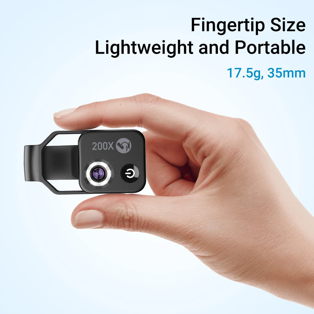 APEXEL 200X Microscope Lens HD Macro Lenses Jewelry Lens with LED Light Pocket Mobile Lenses for iPhone Xiaomi All Smartphones