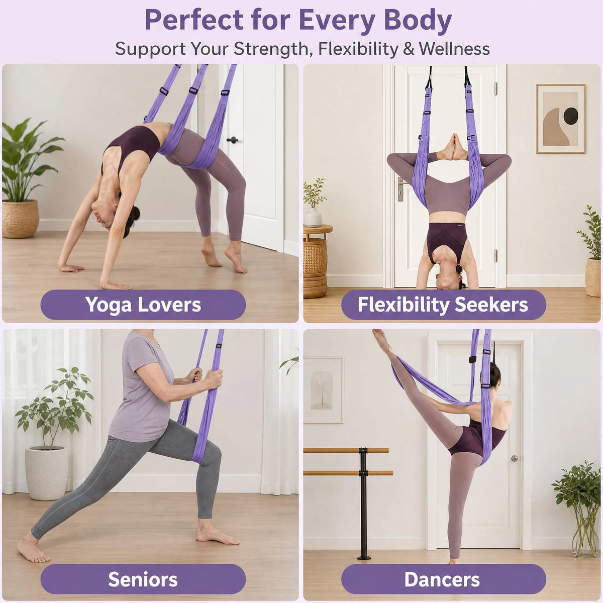 Advanced Purple Aerial Yoga Rope - Professional Home Yoga Assistant, Luxury Fitness Gear, Single Piece