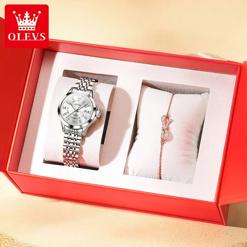 OLEVS 3620 Women Watch Luxury Brand Diamond Quartz Watch Fashion Automatic Calendar Waterproof Women Watch Bracelet Set Reloj