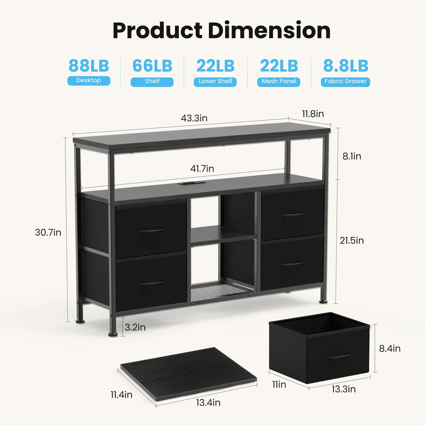 JHK 4 Drawers TV Stand Dresser for Bedroom Entertainment Center with LED Lights and Power Outlets Media Console for 50 Inch TV
