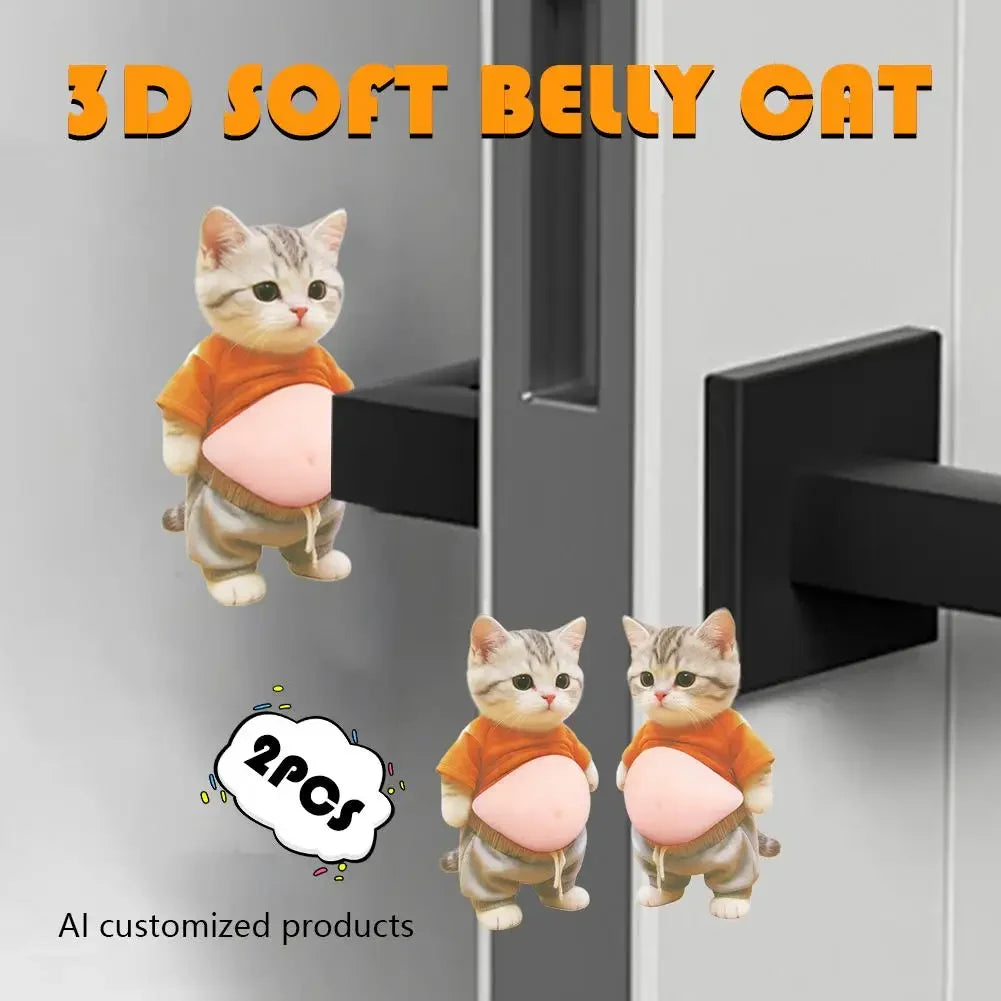 3D Kawaii Cat Belly Sticker Cute Kitten Silicone Self-Adhesive with Orange Outfit Pink Background for Phone Decor