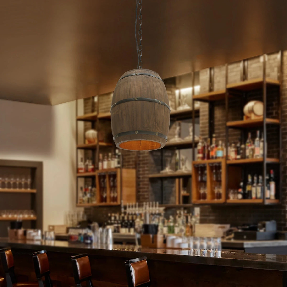 Retro Wood Wine Barrel Pendant Light，Industrial Ceiling Lamp ，Vintage Chandelier Light Fixtures for Bar Cafe Home Restaurant