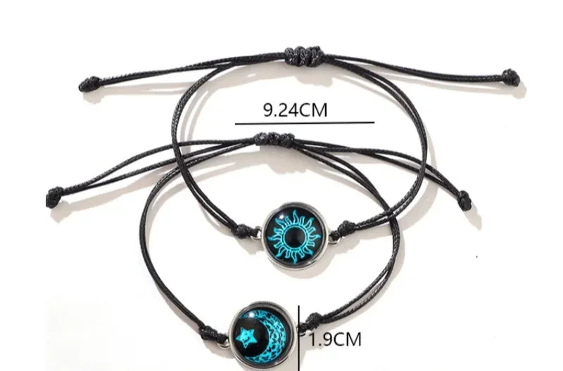 New Moon and Sun Love Time Gem Glow Couple Bracelet - Hand-woven Rope for Couples