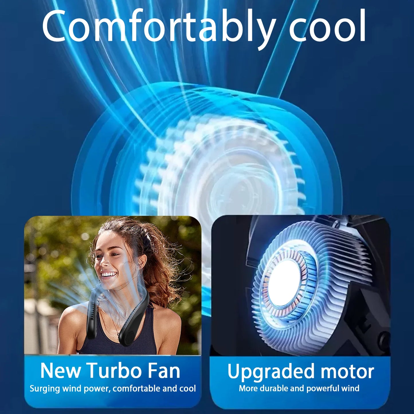 Portable Neck Fan, Rechargeable Bladeless Wearable Fan with 4 Speeds, 66 Vents, Lightweight Personal Fan for Work, Cooking, Travel, Camping, Gym
