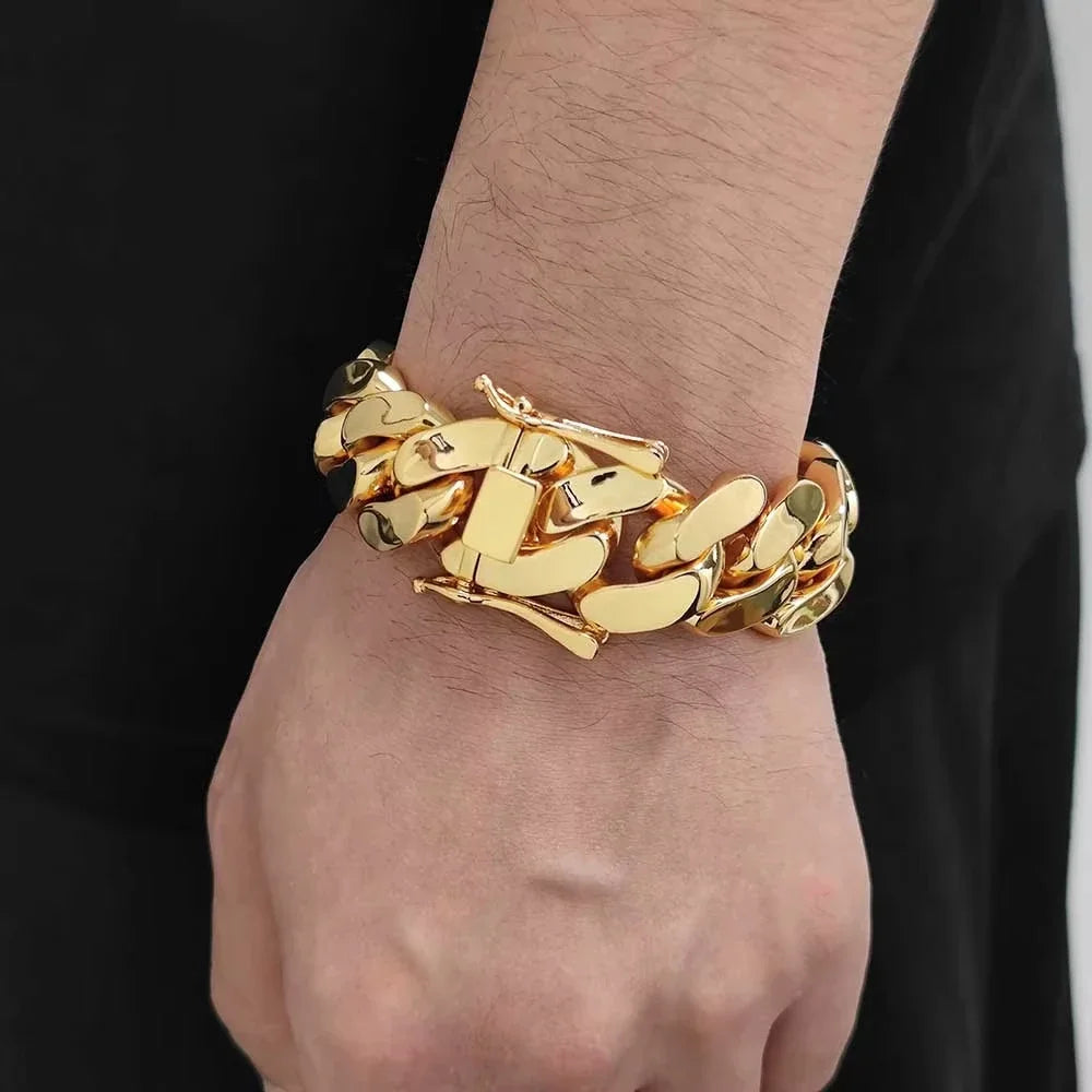 Men's 18-22mm Cuban Link Bracelet Hip Hop Heavy Brass Miami Cuban Link Chain Chunky Bracelet Jewelry For Boy Gift Drop Shipping
