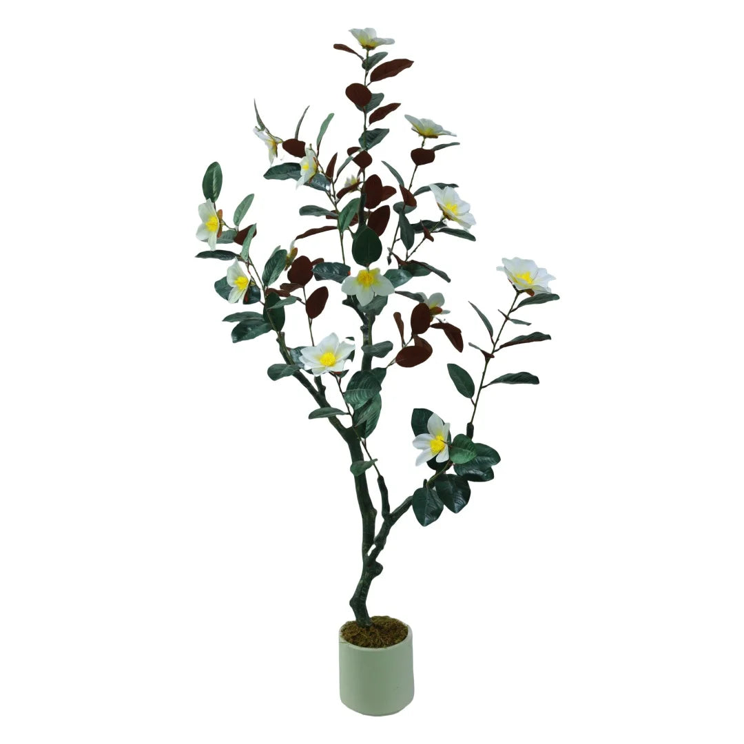 Artificial Magnolia Tree, Realistic Faux Plants In Pot, Magnolia Tree In Pot, Tree Indoor With Blooming Flowers And Leaves For G