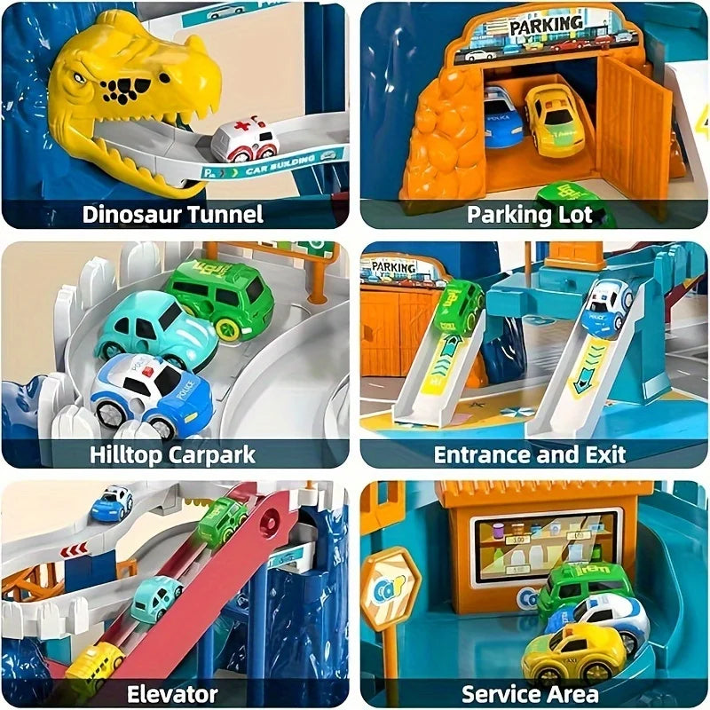 Boys Dinosaur Race Track Playset - Dinosaur Rolling Hill Car Track Cars Ramp Track Toys Toys Mountain Track, Mini Cars For Kids