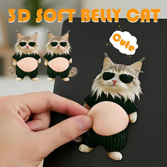 3D Kawaii Cat Belly Sticker Cute Kitten Silicone Self-Adhesive with Orange Outfit Pink Background for Phone Decor