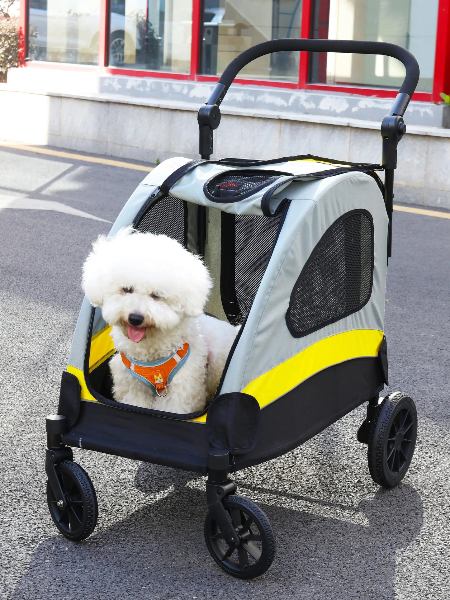 Premium Dog Stroller Pram 4 Wheel Foldable Cart Travel Walk Pet Jogger Wagon for Small Medium Large Dogs