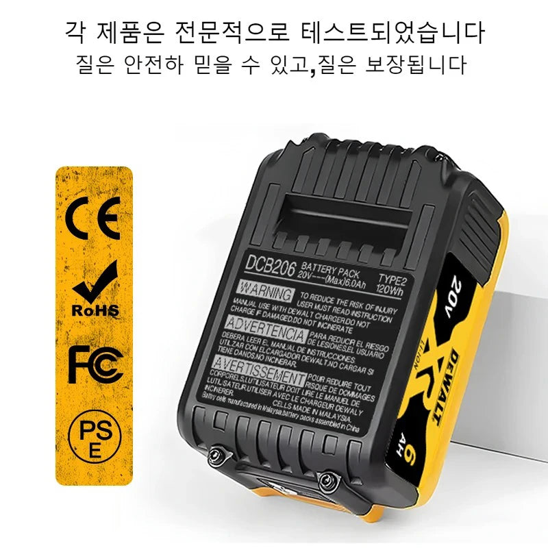 100% Original DeWalt 20V 6.0Ah Battery Power Tool Replacement for DeWalt DCB184 DCB181 DCB182 DCB200 6.0Ah 18Volt 20v Battery.