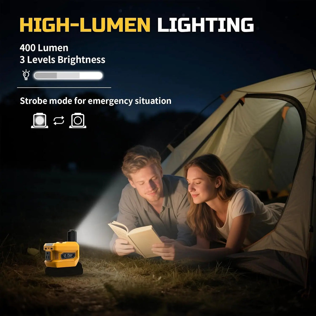 Kzreect 220W Power Inverter Compatible with Dewalt 20V Battery, 20V to AC 110V, 4 Output & 300LM LED, Inverter for Camping