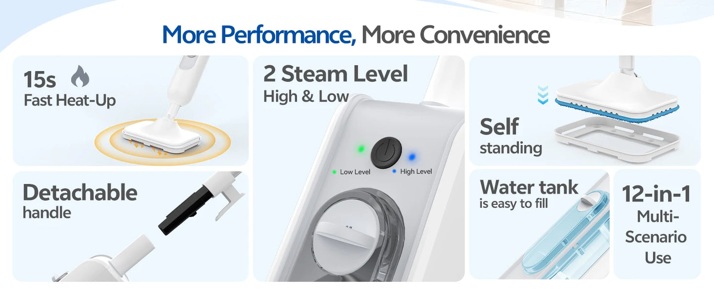 INSE Powerful Steam Mop High Temperature 6 in 1 Scrubbing Steam Cleaner Detachable Floor Steam Mop for Hard Floor Carpet Kitchen