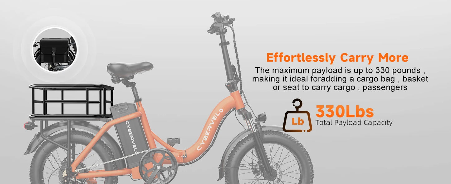 Cybervelo 1000W Electric Bike for Adults 48V 20.8Ah Large Removable Battery Foldable 20 Inch Fat Tire Urban Commuting Mars700