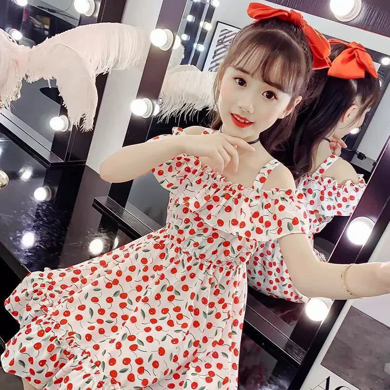 Summer Thin Girl Dress Floral Chiffon Princess Children's Dress Vestidos Summer Girls Casual Dresses Robe Fille Kids Clothes