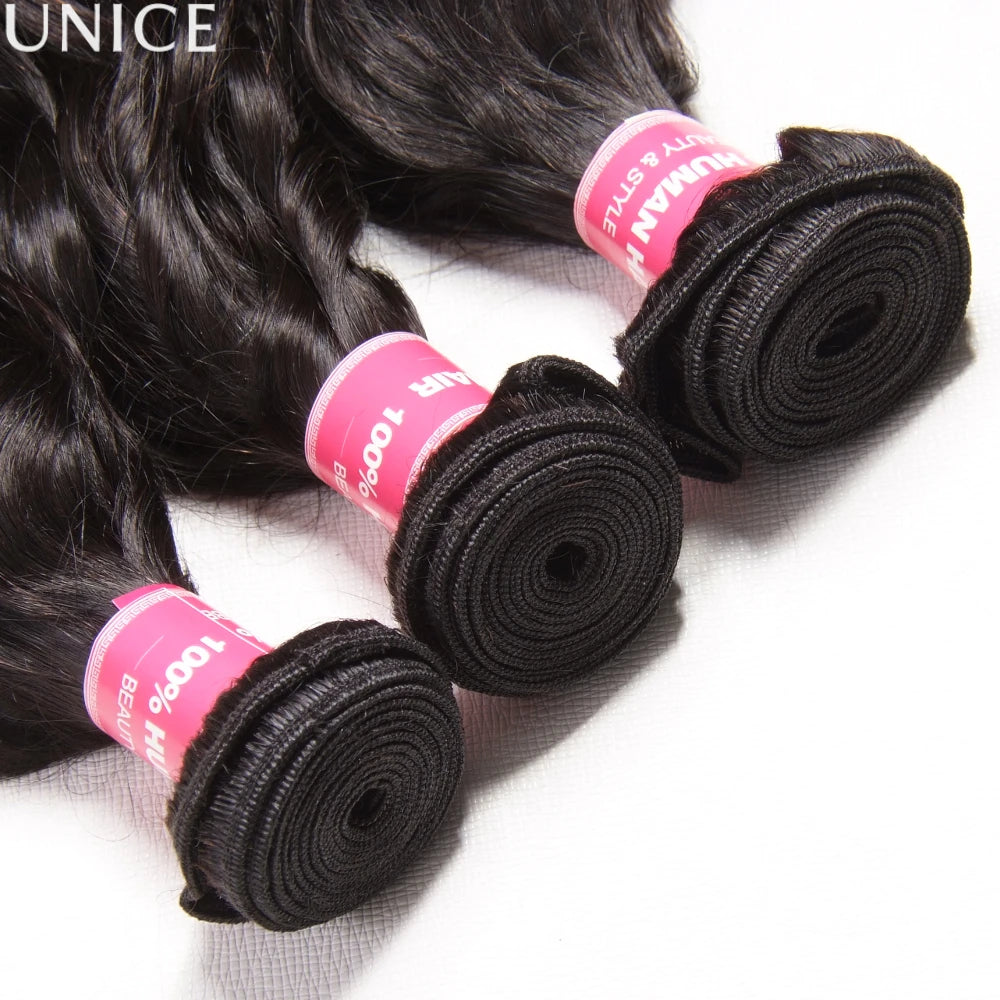 UNice Natural Wave Human Hair Bundles Natural Black 100% Human Hair Bundles 100Grams Bundle Virgin Hair Extension 1/3 Pcs