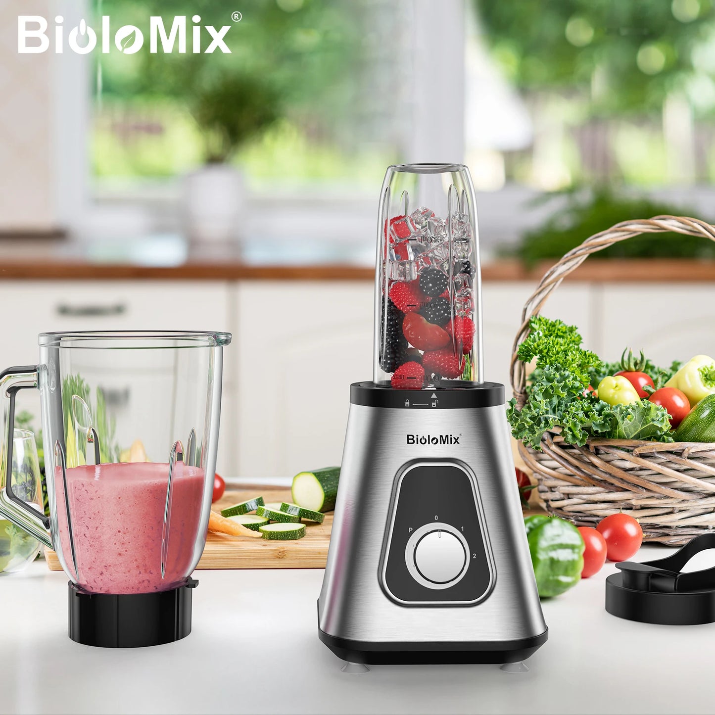 Biolomix 1.5L Glass Jar Smoothie Maker Personal Blender