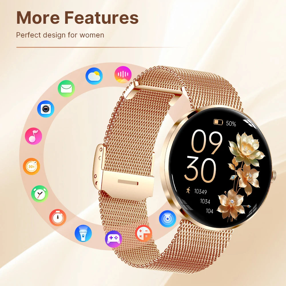 MEVADEN 1.43" AMOLED Screen Women Smart Watch 8.5mm Ultra-thin Stainless Steel Luxury Smartwatch Health Monitor Sport Watch H33