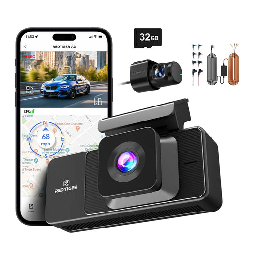REDTIGER A3  3 Cameras Front/Cabin/Rear Cam Dash Cam Dash Camera Built-in 5.8Ghz WiFi GPS Car DVR Night Vision Parking Monitor