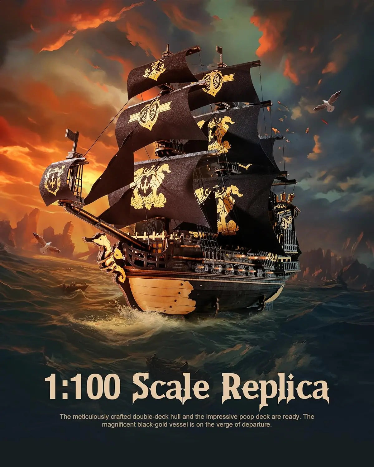Robotime Rokr 3D Puzzle Wooden Seahouse Barque Model Kits Build Home Desk Decoration Gift For Teens and Adults