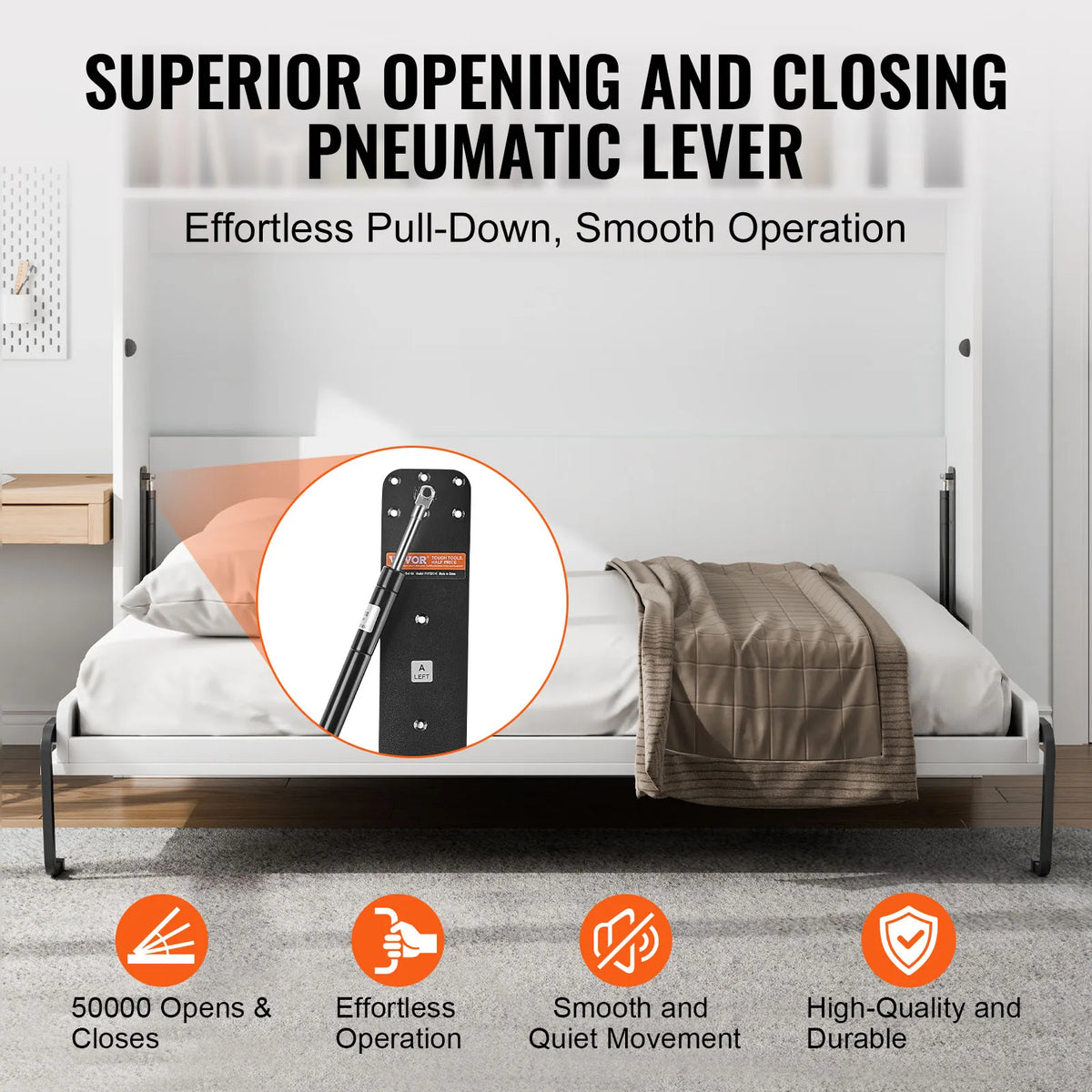 SucceBuy Murphy Bed Kit Full Size Vertical Deluxe DIY Wall Mechanical Hardware Pneumatic Lever Heavy Duty Frame for Guestroom