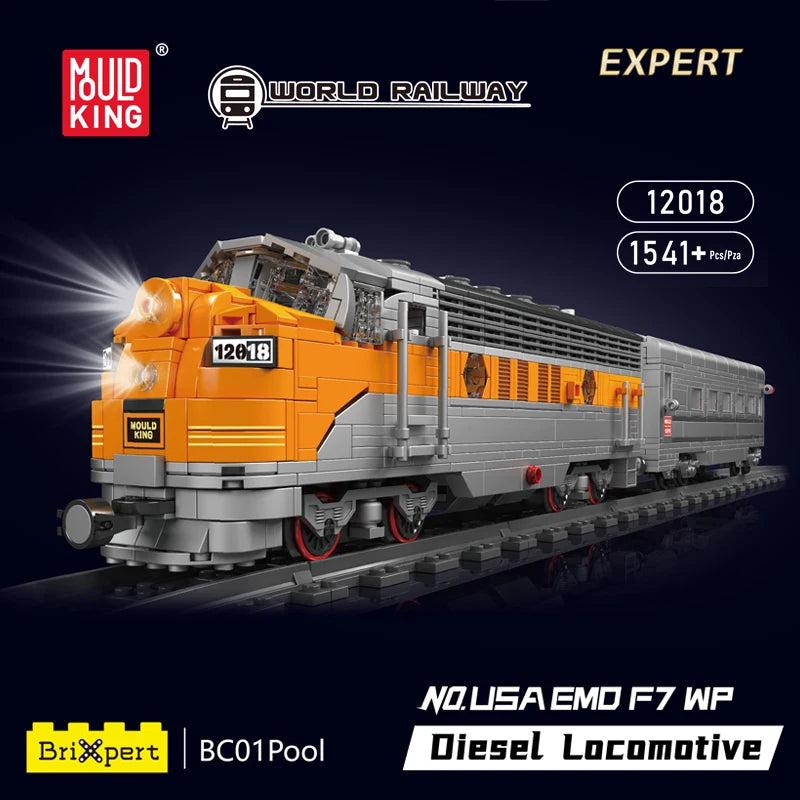 Mould King 12018 Technical Train Toys The RC USA EMD F7 WP Diesel Locomotive Building Block Brick Assembly Kids Christmas Gift