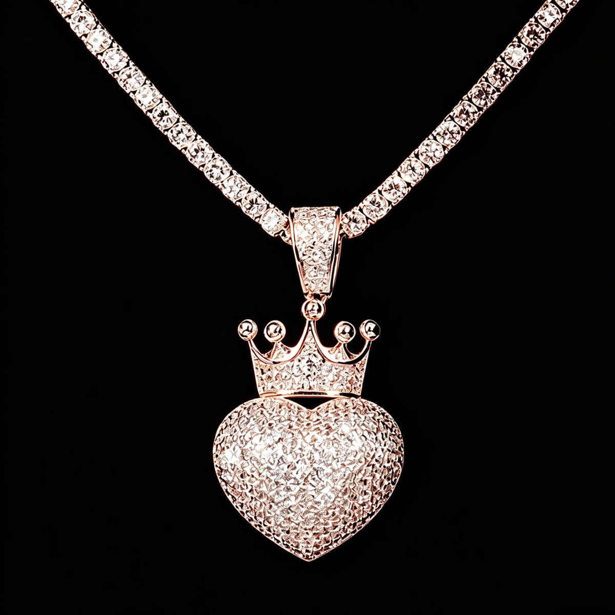 Iced Out Crowned Heart Pendant Micro Pave Cubic Zirconia Crown Love Heart Charm 18K Gold Plated Hip Hop Necklace Bling Rhinestone Heart Crown Jewelry For Men Women Trendy Rap Accessory Romantic Lovers Gift Fine Jewelry Gifts
