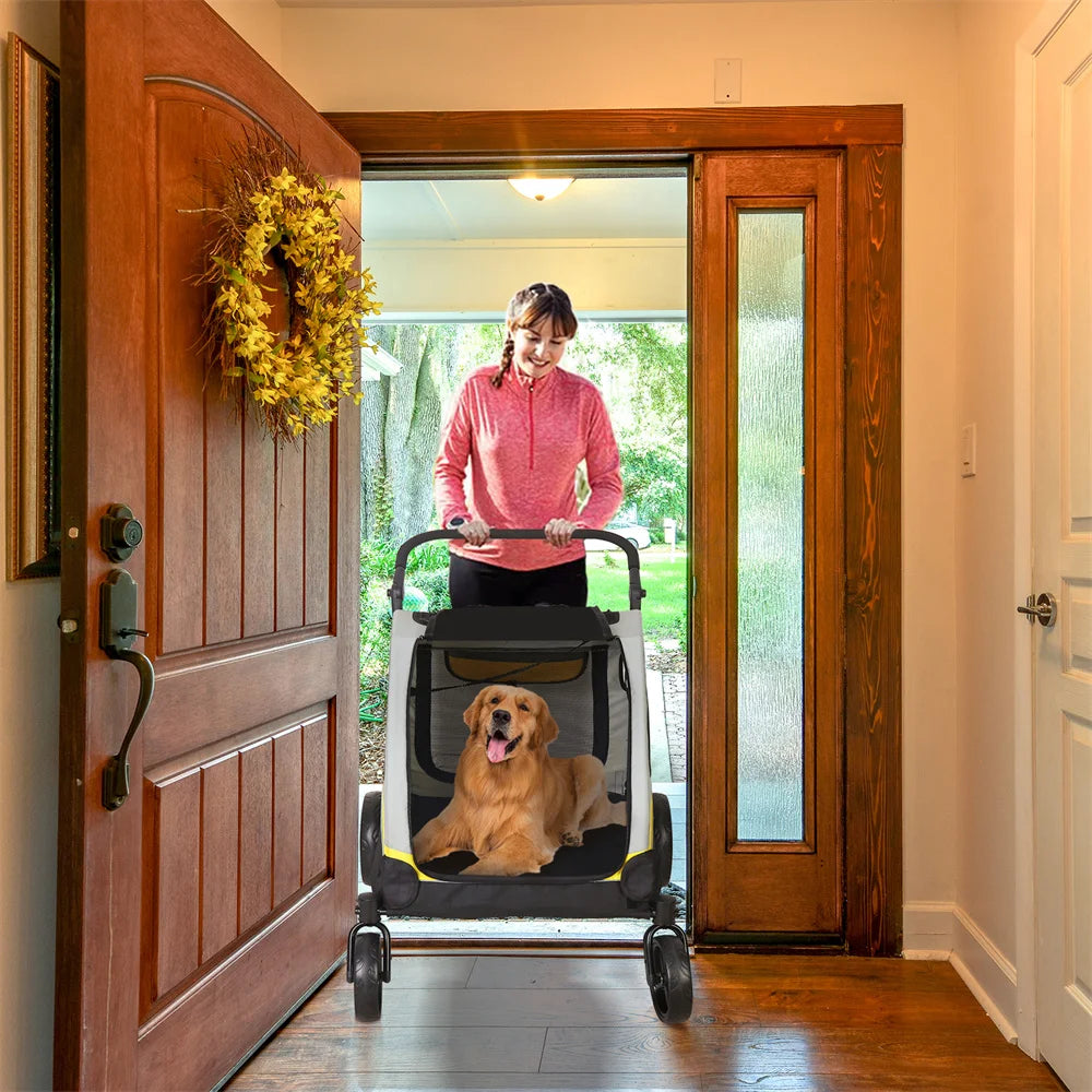 Premium Dog Stroller Pram 4 Wheel Foldable Cart Travel Walk Pet Jogger Wagon for Small Medium Large Dogs