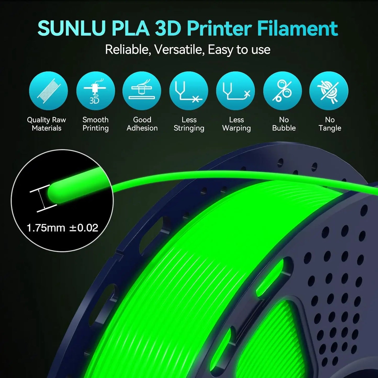 SUNLU PLA Glow in Dark PLA Filament Neatly Wound Luminous 1.75mm 1KG/Roll Fit Most FDM 3D Printer Fast Shipping EU Warehouse