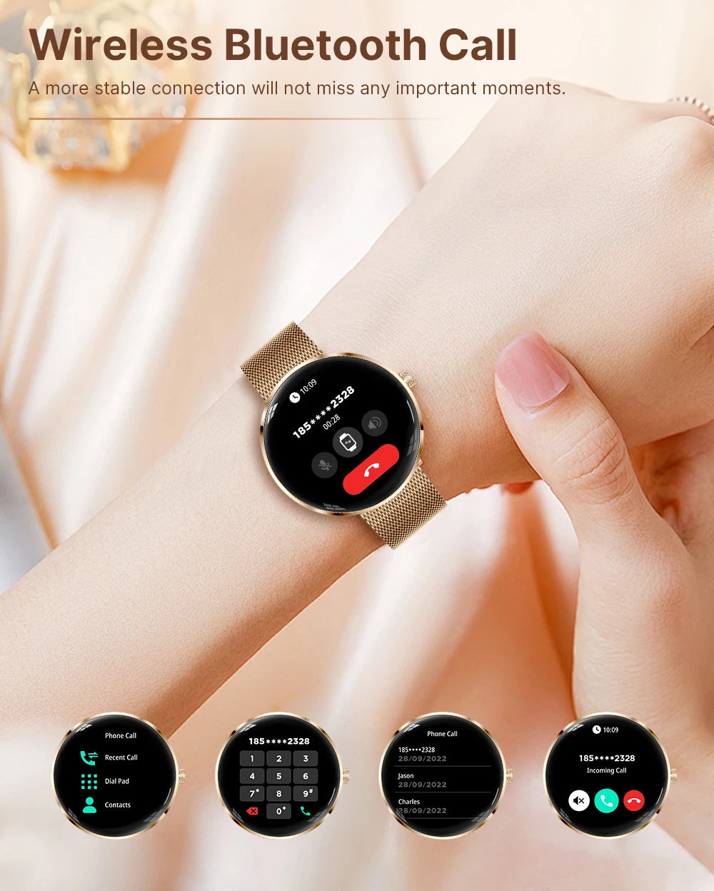 MEVADEN 1.43" AMOLED Screen Women Smart Watch 8.5mm Ultra-thin Stainless Steel Luxury Smartwatch Health Monitor Sport Watch H33