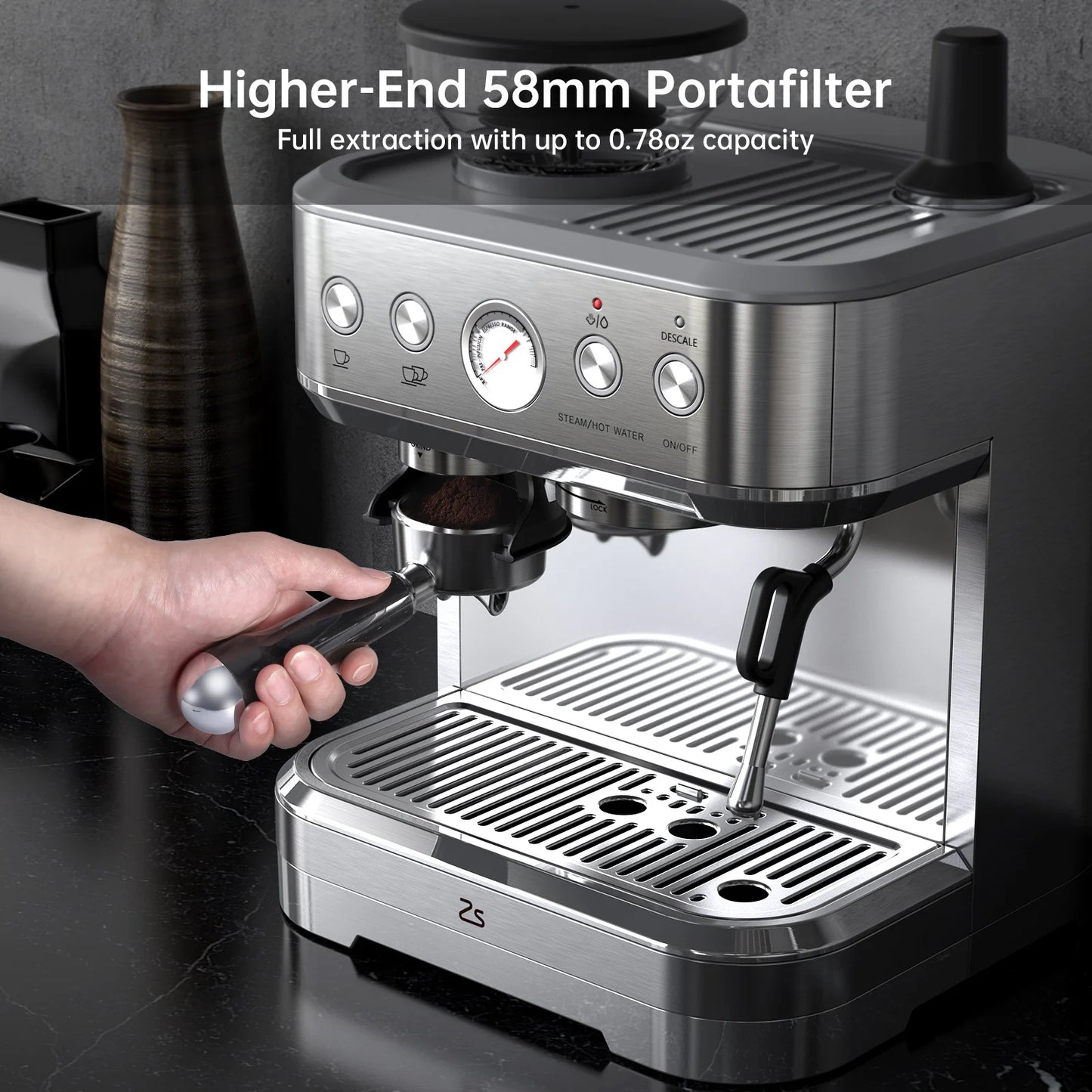 Acekool Espresso Machine With Grinder Stainless Steel 15 Bar Milk Frother